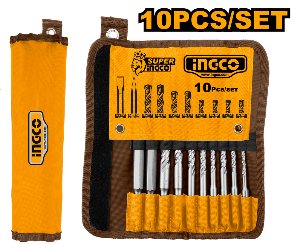 Ingco AKD2101 10 Piece SDS Plus Hammer Drill Bits and Chisels Set V Rajeshwari Enterprises