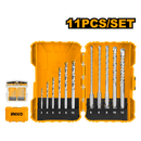 Ingco AKDL31101 11 Pcs Masonry and Hammer Drill Bits Set - 6 Masonry Drill Bits, 5 SDS Plus Hammer Drill Bits, Packed by Double Blister