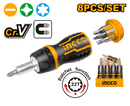 Ingco AKISDS1728 8-in-1 Stubby Ratchet Screwdriver Set - Cr-V Material, High-Quality Ratchet