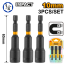 Ingco AMN1031 3 Pcs Impact Magnetic Nut Set - 10mm, 1/4" Hex Shank, 65mm Length, 50BV30 Material