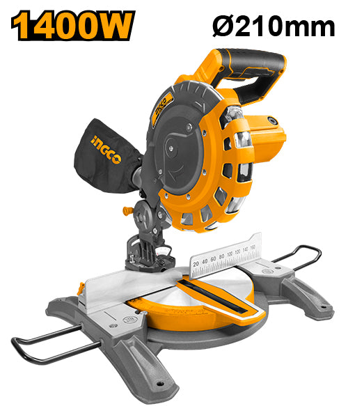 Ingco BMS14007 Mitre Saw - 1400W, 220-240V, 5000rpm, 210mmx25.4mm Blade, 60mmx120mm Max Cutting Capacity, Mitre and Bevel Cuts