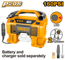 Ingco CACLI2002 20V Lithium-Ion Auto Air Compressor - 160PSI/11BAR Max Pressure, Integrated Work Light