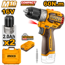 Ingco CDLI16682 16V Compact Brushless Cordless Drill with 60Nm Torque and Metal Chuck