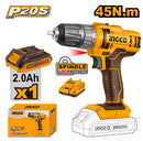 Ingco CDLI200518 20V Cordless Drill - 45Nm Torque, 2-Speed Gear, LED Work Light