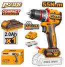 INGCO CDLI205582 20V Compact Brushless Cordless Drill Kit with 47 Accessories | 55Nm Torque, 13mm Chuck, Battery & Charger Included