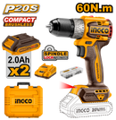 Ingco CDLI20602 Compact Brushless Cordless Drill - 20V, 60Nm Max Torque