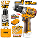 Ingco CIDLI16682 Compact Brushless Cordless Impact Drill – 16V, 60Nm Torque, 2-Speed Gear