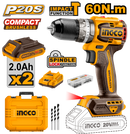 Ingco CIDLI20602 Compact Brushless Cordless Impact Drill - 20V, 60Nm Max Torque