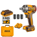 Ingco CIWLI2040 20V Cordless Impact Wrench - Brushless Motor, 400Nm Torque, LED Light, Dual Battery Pack