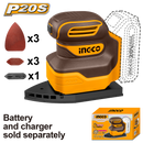 Ingco CPSLI2014 20V Cordless Palm Sander with Sandpaper and Finger Pad