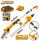 Ingco CPTS201681 20V Lithium-Ion Pole Saw with Pole Hedge Trimmer - 460mm Blade, 2800spm Speed, 18mm Cutting Diameter, Laser Cut Blade, 2.4m Length