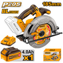 Ingco CSLI18511 20V Lithium-Ion Circular Saw with Brushless Motor and Adjustable Cutting Features