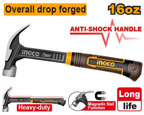 Ingco Claw Hammer HCH81016L - Length 345mm, Weight 16oz/450g