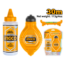 Ingco HCLR0130 30m Chalk Line Reel with Bonus Chalk, Spirit Bubble, and Blue Powder Bottle - Precision Marking Tool