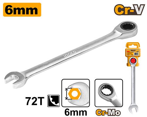 Ingco Ratchet Spanner HCSPAR061 - Size 6mm, Length 128mm