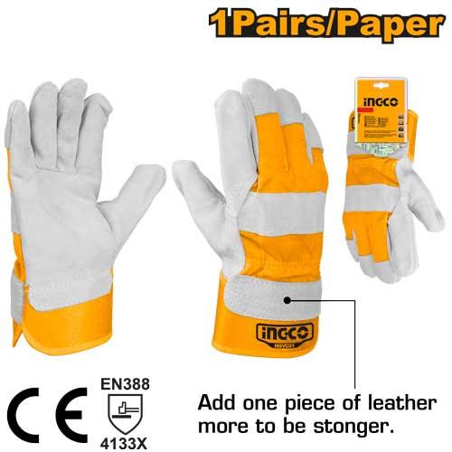 Ingco Leather Gloves HGVC01 - Size 10.5"