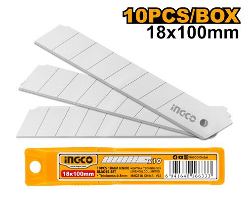 Ingco 10 Pcs 18mm Knife Blades Set HKNSB112 - Size 18X100mm