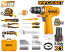 Ingco HKTHP10891 89-Piece Tool Set - 12V Cordless Drill, Hand Tools, Drill Bits & Accessories