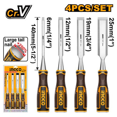 Ingco 4 Pcs Wood Chisel Set HKTWC0401 - Length 140mm