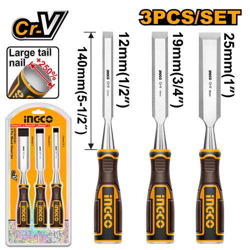 Ingco 3 Pcs Wood Chisel Set HKTWCS301 - Length 140mm