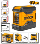 Ingco HLL156508 Self-Leveling Line Laser - 15m Working Range, ±1.5mm Accuracy, and Laser Cross Function