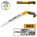 Ingco HPS3008: 12-inch Pruning Saw - Taiwan SK5 Material, 7TPI, Heat Treatment Teeth, Triple Teeth, Fast Cut, Long Life