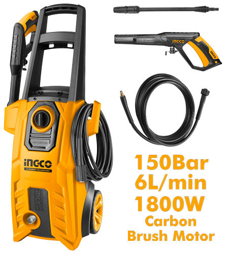 Ingco High Pressure Washer HPWR18008 - 1800W, 150Bar Max Pressure