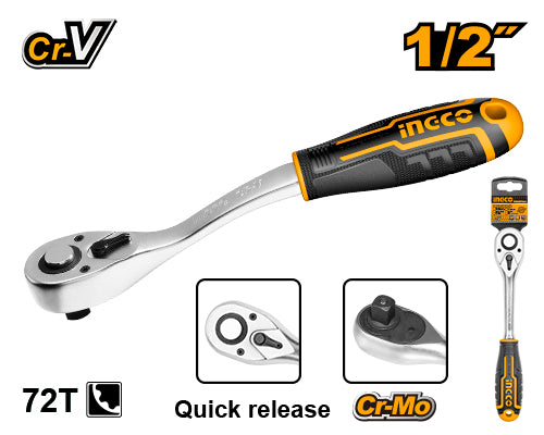 Ingco HRTH8412 Ratchet Wrench, 1/2" Drive, 72T, 260mm Length