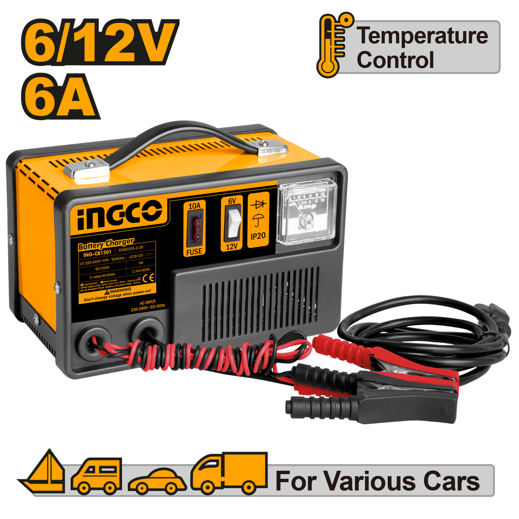 Ingco ING CB1501 Battery Charger 6A 6 12V 40 90Ah Rajeshwari Enterprises