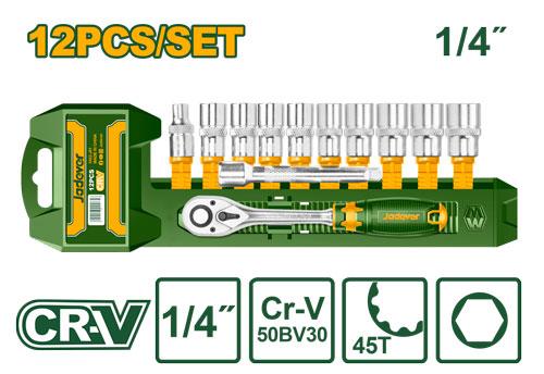 Jadever 12 Pcs 1/4" Drive Socket Set CrV 45T Ratchet 5–14mm (JDST4212)