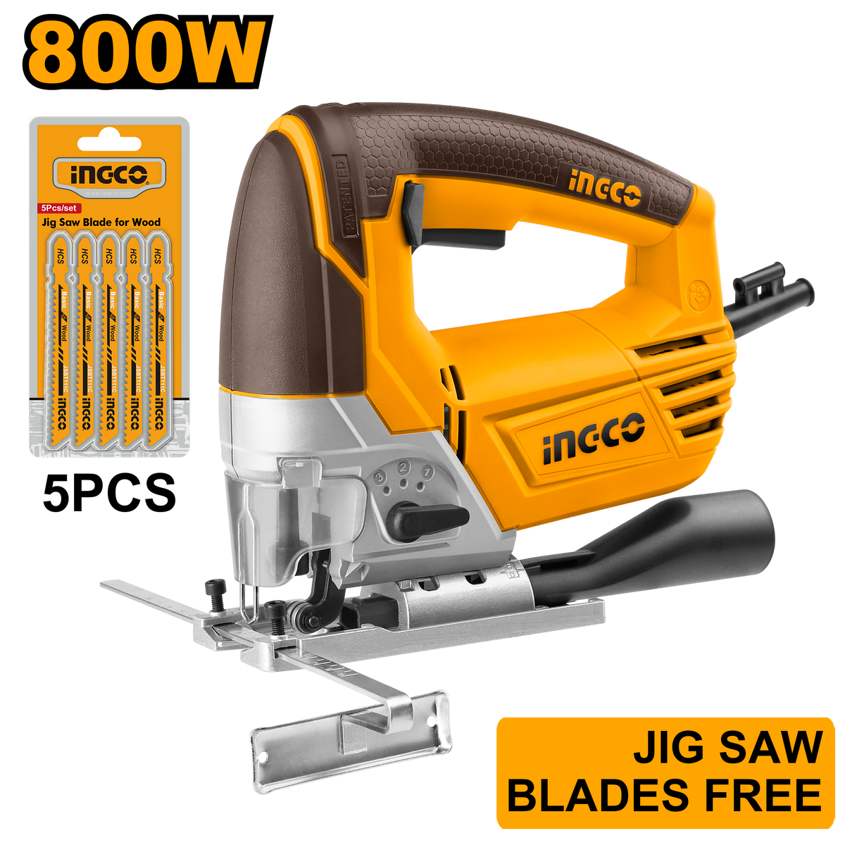 Ingco JS80028 Jig Saw - 800W, Variable Speed, 4-Step Pendulum Function