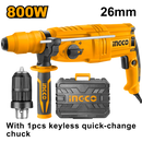 Ingco RGH9028-2 Rotary Hammer - 800W, 2.5J Impact Energy, Versatile Drilling Capacities