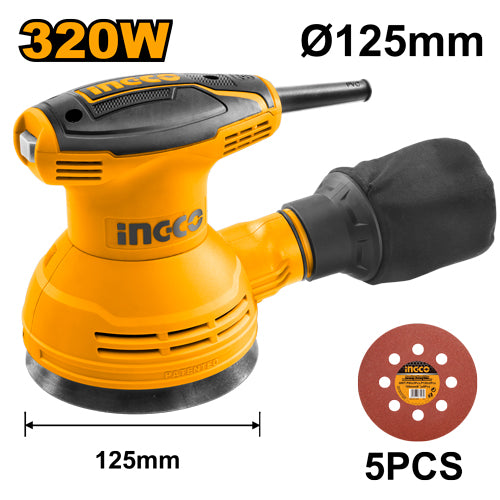 Ingco RS3208 Rotary Sander - 320W, 12000rpm, 125mm Sanding Pad