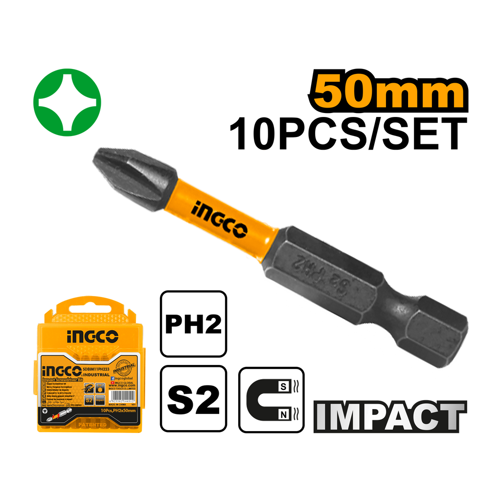 Ingco SDBIM11PH223 Impact Screwdriver Bits PH2 50mm 10pcs set Hig Rajeshwari Enterprises