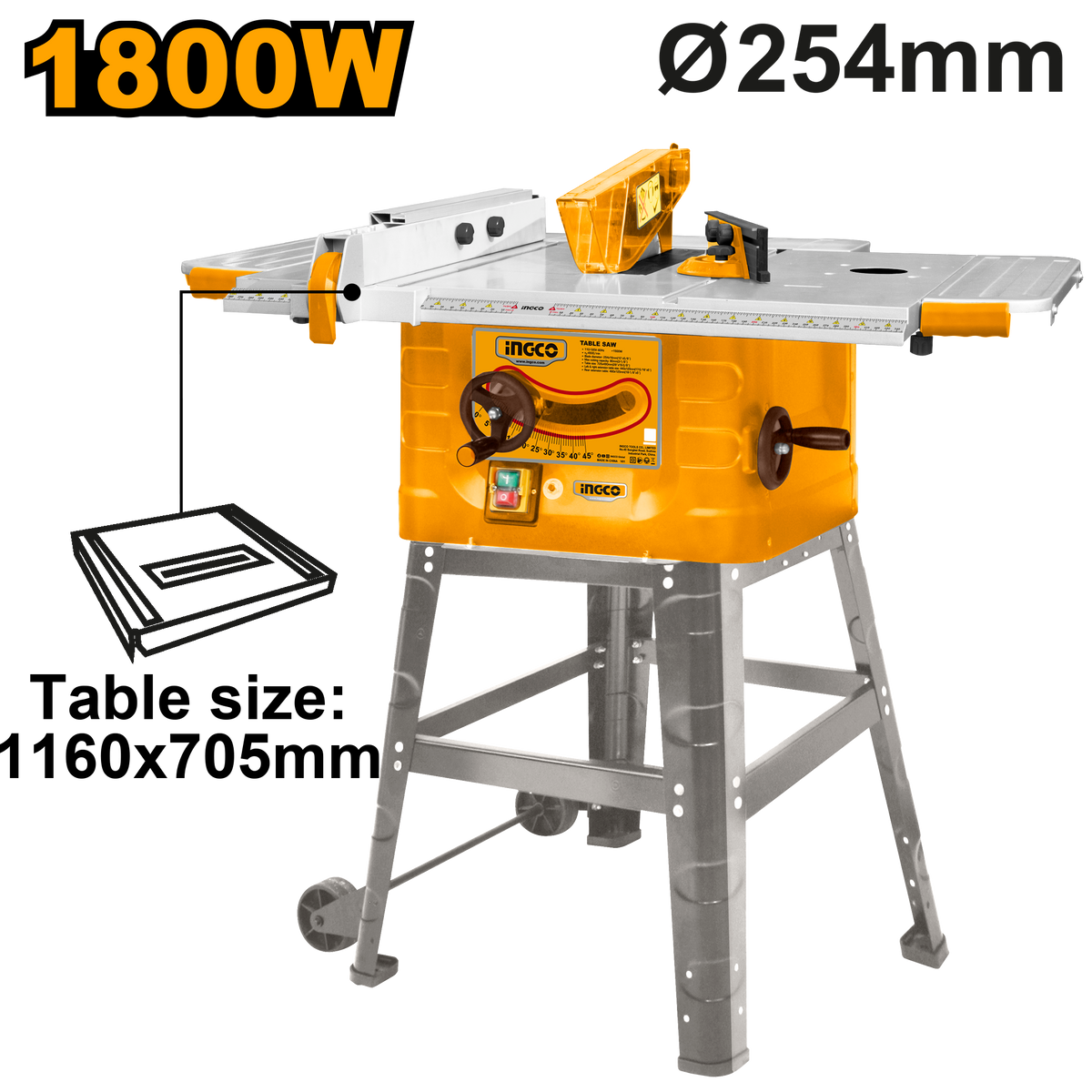 Ingco TS180028 1800W Table Saw with 254mm Blade and 85mm Cutting Capacity