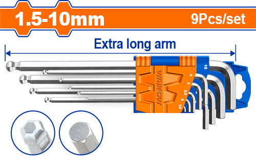 Wadfow 9-Piece Extra-Long Arm Ball Point Hex Key Set WHK2292 - Precision Fastening in Hard-to-Reach Areas