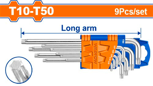 Wadfow 9-Piece Long Arm Torx Key Set WHK3291 - Versatile Torx Fastening Solution