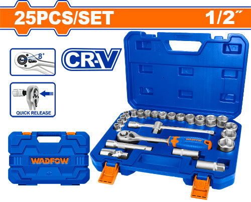 Wadfow 25 Pcs 1/2" Socket Set WST2D25 - Complete Versatility in Your Hands