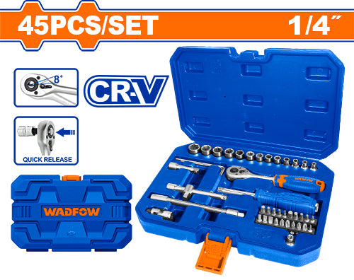 Wadfow 45 Pcs 1/4" Socket Set WST4D45 - Comprehensive and Multi-Functional