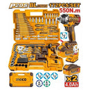 INGCO HKTHP41723 20V Lithium-Ion 172-Pcs Cordless Impact Wrench & Professional Mechanics Tool Kit (700Nm)