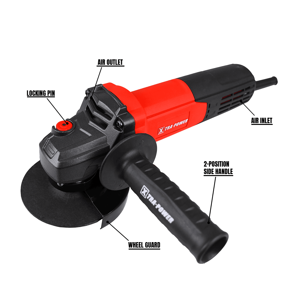 Xtra Power XPT 501 angle grinder side view