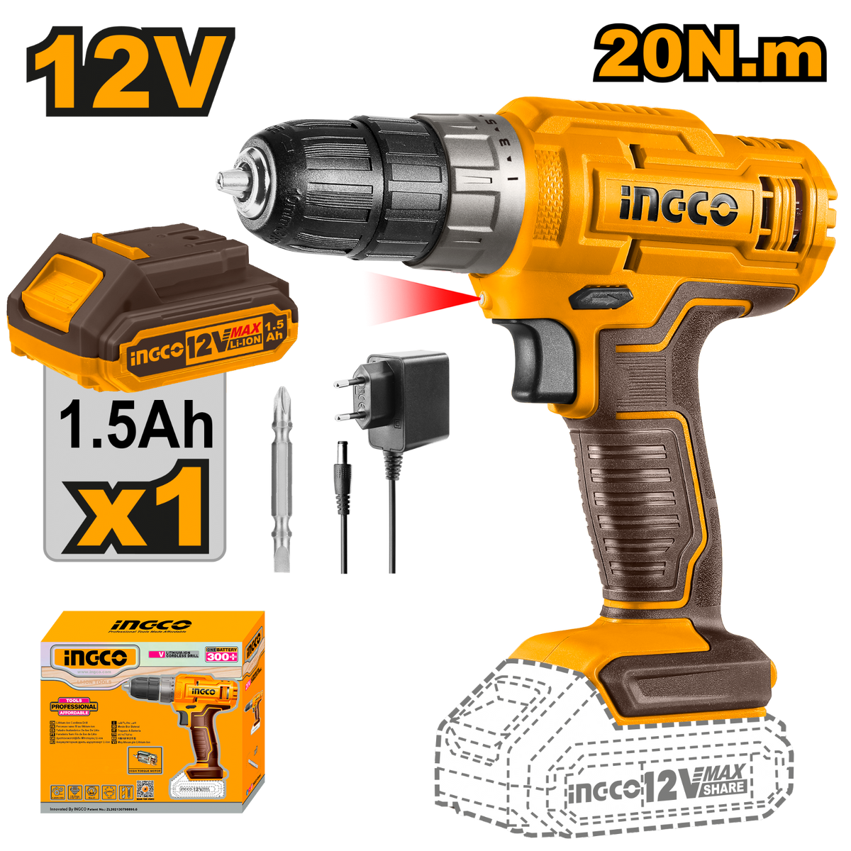 Ingco Cordless drill 12V - CDLI1218