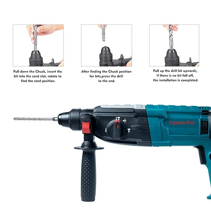 Camron Pro CP-RH-30 Heavy-Duty Rotary Hammer Drill Machine - 1000W, 30mm Drilling Capacity, 1300 RPM, SDS-Plus Chuck, 3 Modes