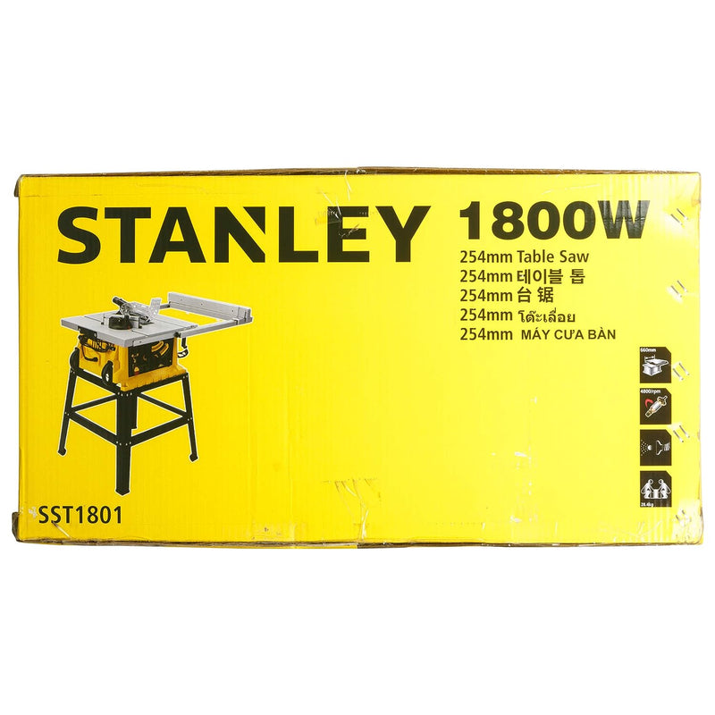 STANLEY SST1801 1800W 254mm Table Saw for Heavy-Duty Applications & Cutting Plywood, 150-hours Runtime, Compatible with 10” Cutting Blades(58 cm Length & 39 cm Width), 1 Year Warranty, YELLOW & BLACK
