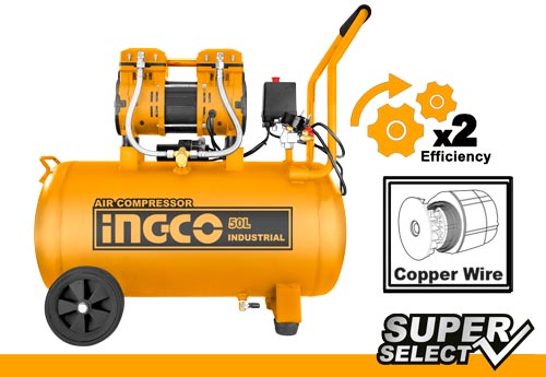 Ingco Air compressor 1200W Oil free system 1.6HP Tank 50L ACS112501