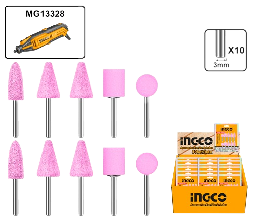 Ingco AKB1012 Accessories for Mini Grinder - 3mm Shank, Compatible with MG13328, MG2008, CMGLI12011