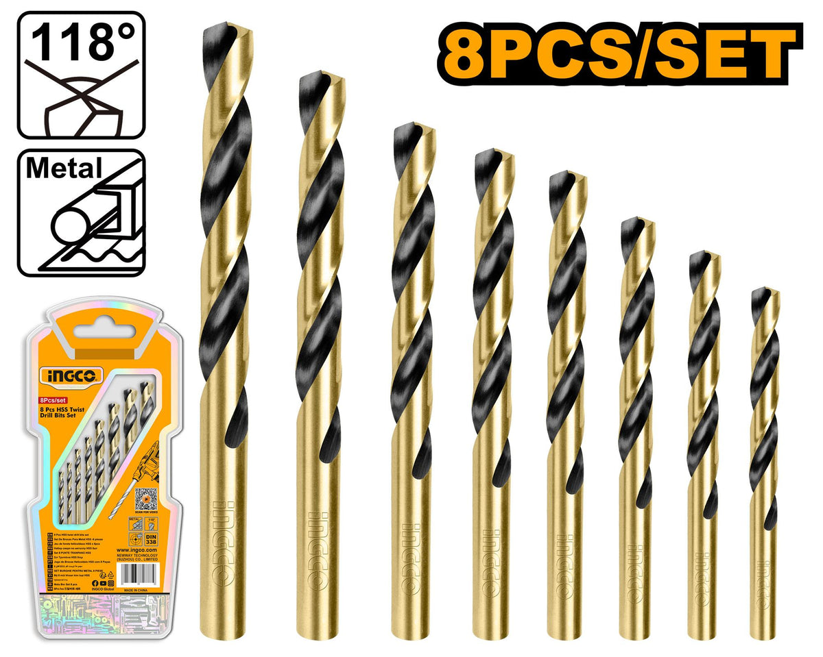 Ingco 8 Pcs HSS Twist Drill Bits Set AKDB0801