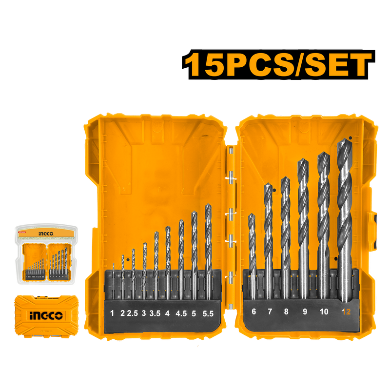 Ingco AKDL51501: 15-Piece HSS Drill Bits Set - Versatile Sizes from 1mm to 12mm in a Double Blister Pack