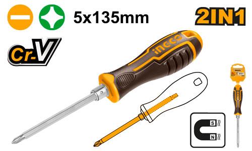 Ingco 2 In 1 Screwdriver Set AKISD0203 - Shank Size 5X135MM,PH1+SL5