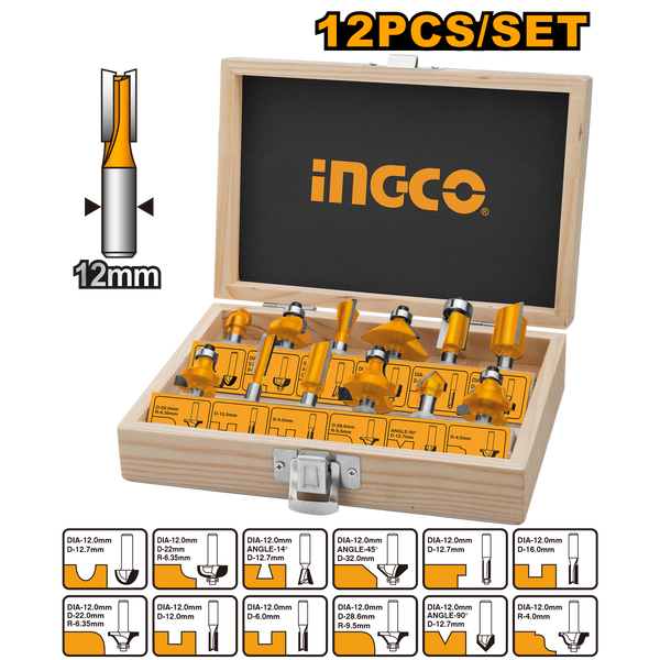 Ingco AKRT1221 12 Pcs Router Bits Set (12mm) - Shank Diameter